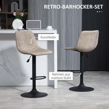 Lot de 2 tabourets de bar, tabourets de bistrot avec repose-pieds, chaise de bar pivotante, tabourets de cuisine réglables en hauteur avec revêtement en simili cuir, pour salon, salle à manger, beige