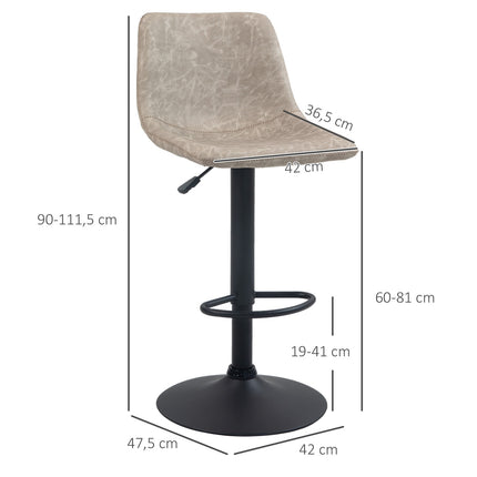 Lot de 2 tabourets de bar, tabourets de bistrot avec repose-pieds, chaise de bar pivotante, tabourets de cuisine réglables en hauteur avec revêtement en simili cuir, pour salon, salle à manger, beige