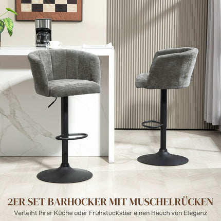 Höhenverstellbare drehbare Barhocker, 2er-Set, dunkelgraues Leinen