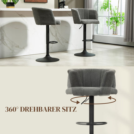 Höhenverstellbare drehbare Barhocker, 2er-Set, dunkelgraues Leinen