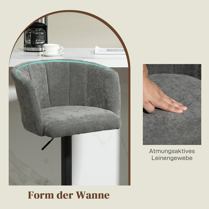 Höhenverstellbare drehbare Barhocker, 2er-Set, dunkelgraues Leinen