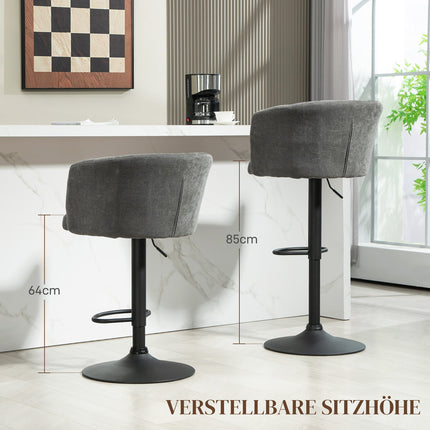 Höhenverstellbare drehbare Barhocker, 2er-Set, dunkelgraues Leinen