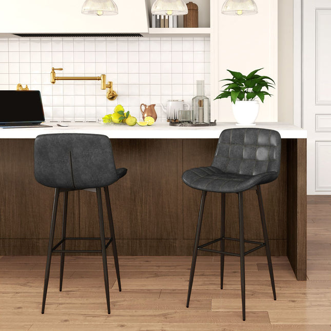 Dark gray swivel barstools, set of 2 with footrest and back