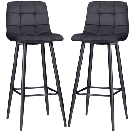 Barhocker-Set aus schwarzem Samt mit Fußstütze, Stahlbeine – 42x47x105cm