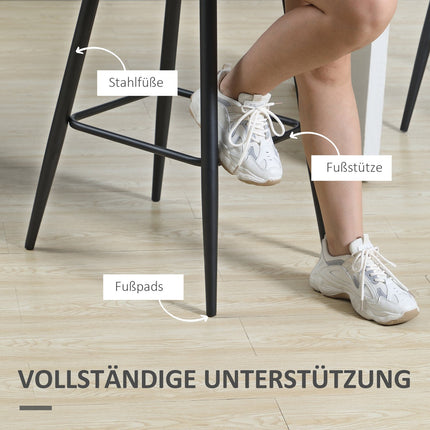 Barhocker-Set aus schwarzem Samt mit Fußstütze, Stahlbeine – 42x47x105cm