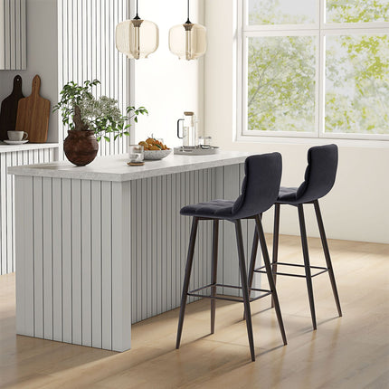 Barhocker-Set aus schwarzem Samt mit Fußstütze, Stahlbeine – 42x47x105cm