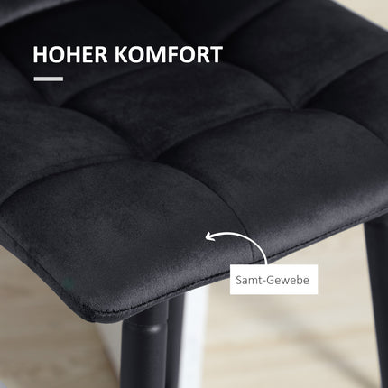Barhocker-Set aus schwarzem Samt mit Fußstütze, Stahlbeine – 42x47x105cm
