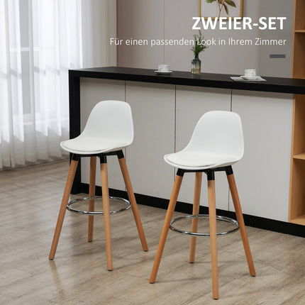 Weiße Barhocker aus Kunstleder, 2er-Set mit Fußstützen