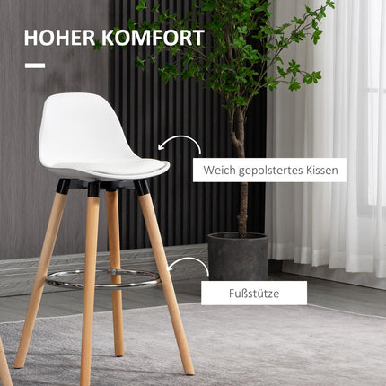 Weiße Barhocker aus Kunstleder, 2er-Set mit Fußstützen