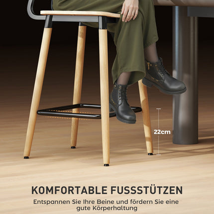 2er-Set Barhocker mit Rückenlehne, Barstühle für Hausbar, Kücheninsel, Esszimmer, Holz, Metall, Hellbraun
