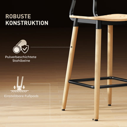 2er-Set Barhocker mit Rückenlehne, Barstühle für Hausbar, Kücheninsel, Esszimmer, Holz, Metall, Hellbraun