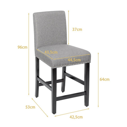 2er Set Barhocker mit Beinen aus Gummibaumholz und atmungsaktivem Leinenstoff Barstühle grau