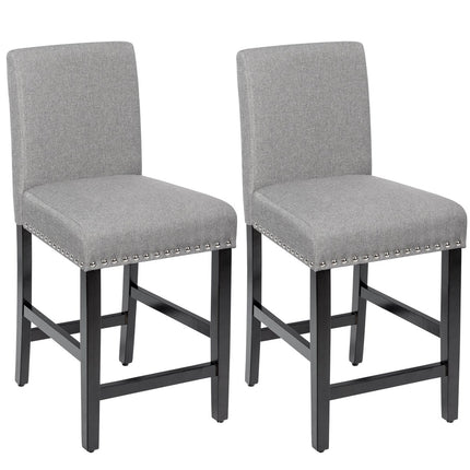 2er Set Barhocker mit Beinen aus Gummibaumholz und atmungsaktivem Leinenstoff Barstühle grau