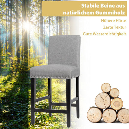 2er Set Barhocker mit Beinen aus Gummibaumholz und atmungsaktivem Leinenstoff Barstühle grau