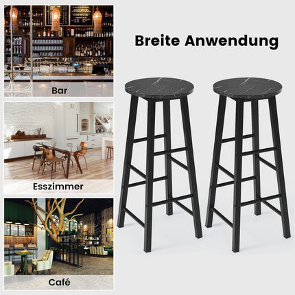 2er Set Barhocker mit Marmoroptik &amp; Fußstütze &amp; 71 cm Sitzhöhe Barstühle Tresenhocker Schwarz