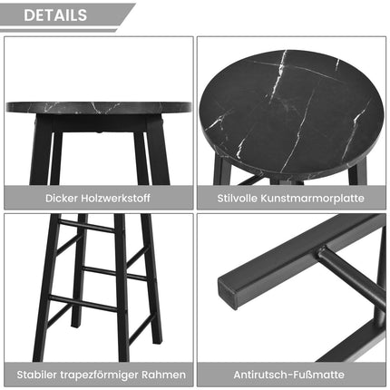 2er Set Barhocker mit Marmoroptik &amp; Fußstütze &amp; 71 cm Sitzhöhe Barstühle Tresenhocker Schwarz