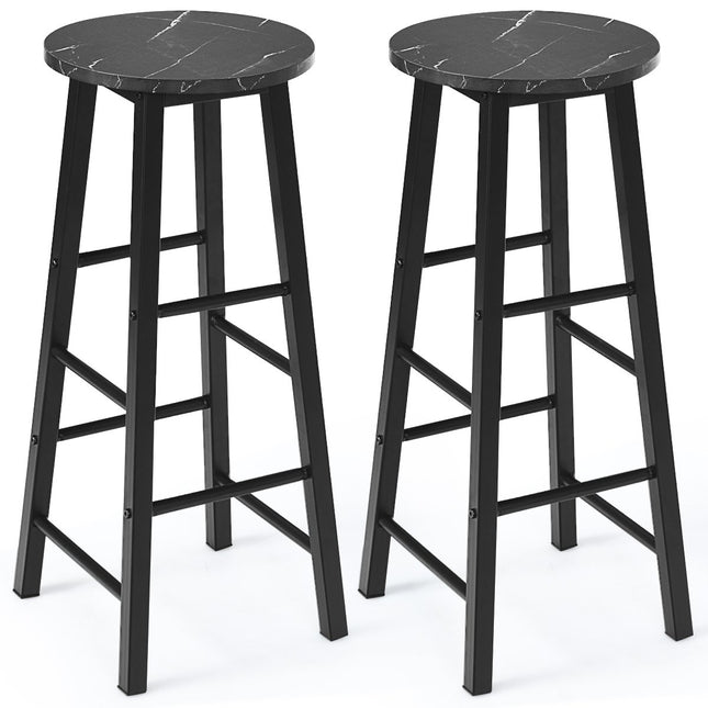 2er Set Barhocker mit Marmoroptik &amp; Fußstütze &amp; 71 cm Sitzhöhe Barstühle Tresenhocker Schwarz