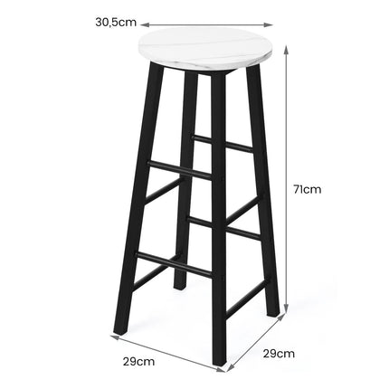 Lot de 2 tabourets de bar aspect marbre avec repose-pieds et hauteur d'assise de 71 cm, chaises de bar, tabourets de comptoir blancs