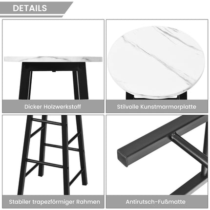 Lot de 2 tabourets de bar aspect marbre avec repose-pieds et hauteur d'assise de 71 cm, chaises de bar, tabourets de comptoir blancs