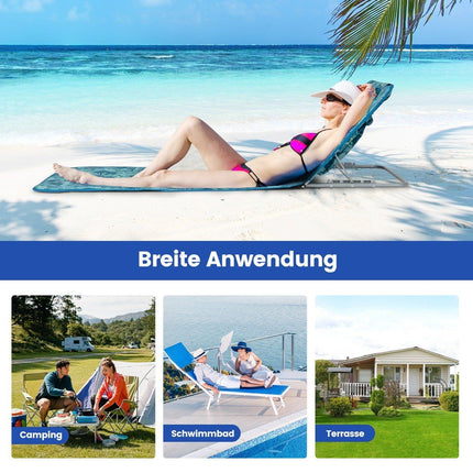 2er Set Strandmatten mit Beistelltisch, Kissen &amp; Ablagefach, Liegematte mit verstellbarer Rückenlehne, türkisblau