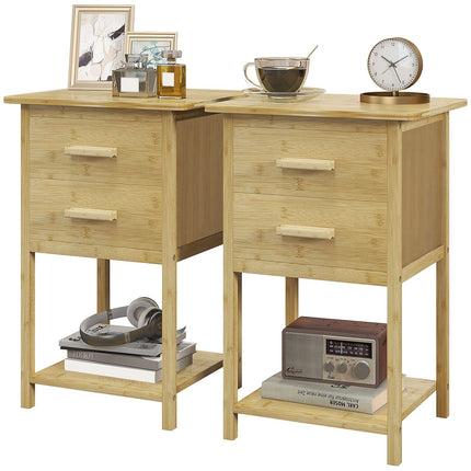 2er-Set Nachttische mit Schublade und Ablage, Naturholz-Finish