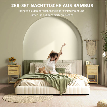 2er-Set Nachttische mit Schublade und Ablage, Naturholz-Finish
