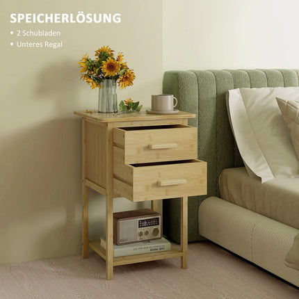 2er-Set Nachttische mit Schublade und Ablage, Naturholz-Finish