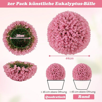 Set of 2 boxwood balls 44 cm artificial plant eucalyptus boxwood ball grass ball plant ball pink
