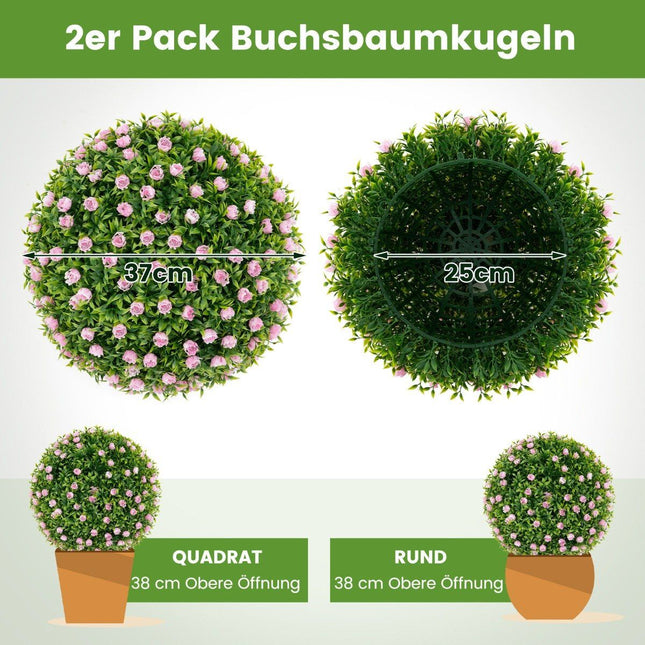 2er Set Buchsbaumkugeln UV-beständig Dekokugeln Formschnitt Kunstpflanze Dekopflanze Ø 37 cm
