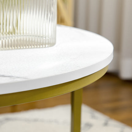 Runder Couchtisch in Marmoroptik, 2er-Set, Stahl in Gold