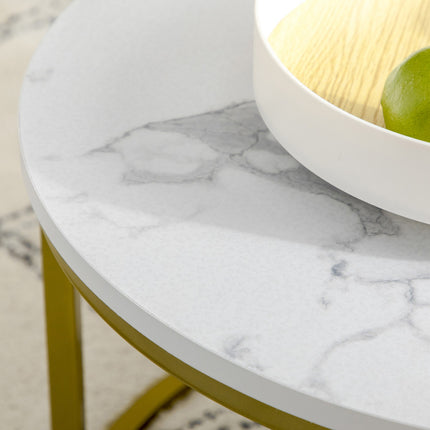 Runder Couchtisch in Marmoroptik, 2er-Set, Stahl in Gold