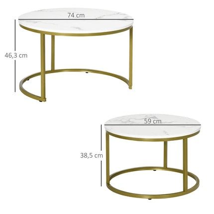Runder Couchtisch in Marmoroptik, 2er-Set, Stahl in Gold