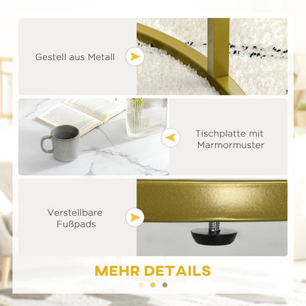 Runder Couchtisch in Marmoroptik, 2er-Set, Stahl in Gold