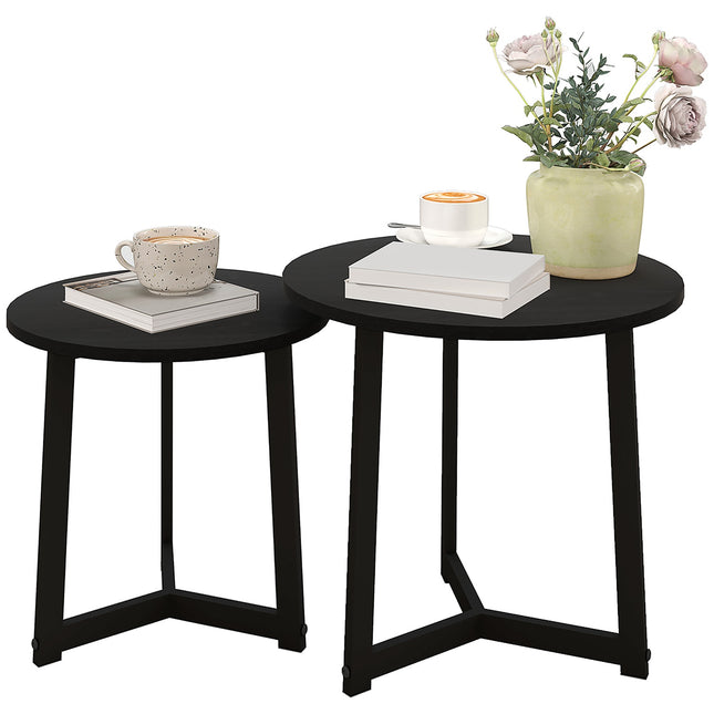 Round coffee table with steel frame - modern black design