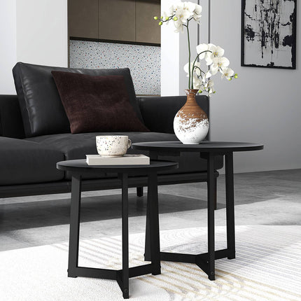 Runder Couchtisch mit Stahlgestell – modernes schwarzes Design