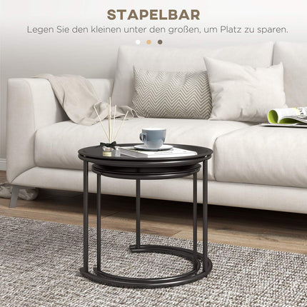 Round coffee table set, Stackable steel, Ø43/35 cm, Black
