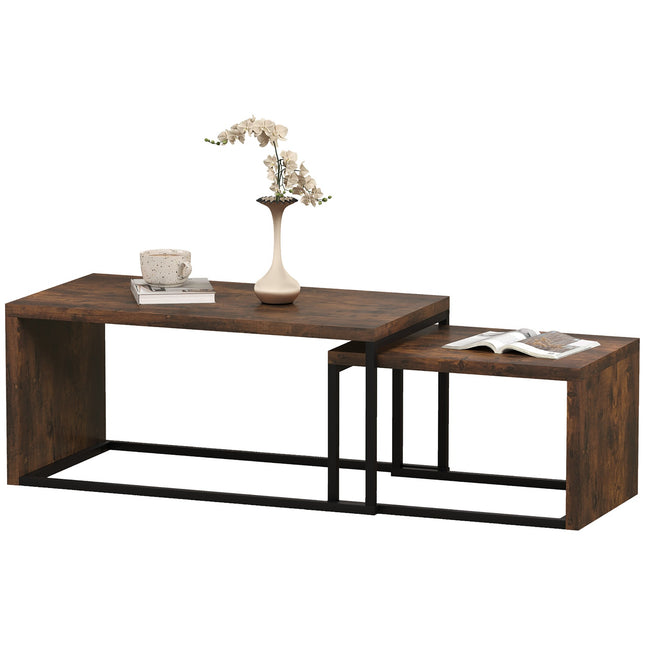 Multifunktionales Couchtisch-Set – Gestell aus schwarz & braun lackiertem Metall