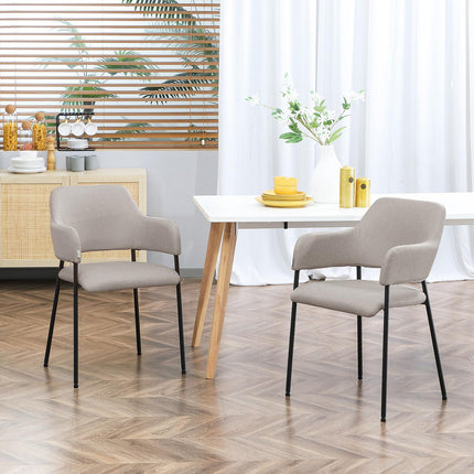 Beige gepolsterte Esszimmerstühle, 2er-Set – Stahlbeine, 54x54x84 cm