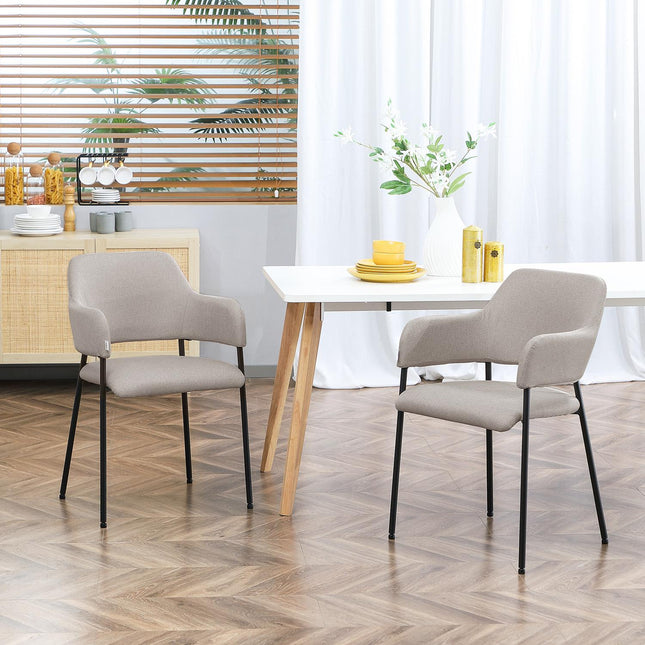 Beige gepolsterte Esszimmerstühle, 2er-Set – Stahlbeine, 54x54x84 cm