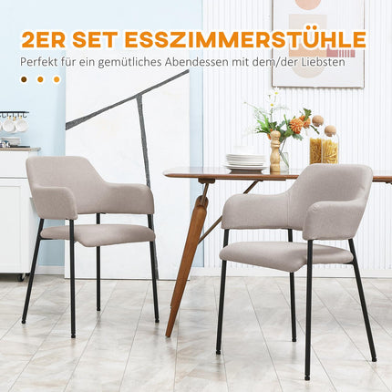 Beige gepolsterte Esszimmerstühle, 2er-Set – Stahlbeine, 54x54x84 cm