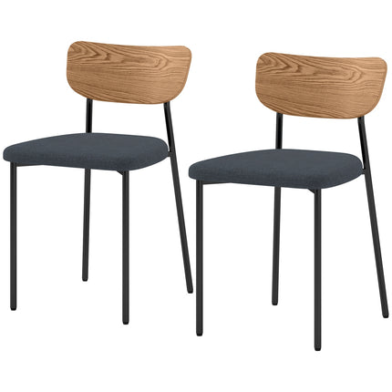 2er-Set Esszimmerstühle, Leinenoptik, ohne Armlehnen, Metallbeine, grau