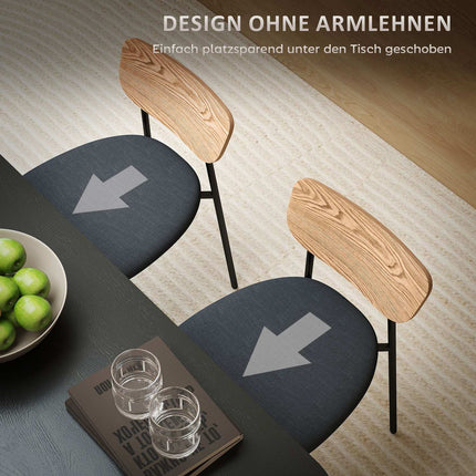2er-Set Esszimmerstühle, Leinenoptik, ohne Armlehnen, Metallbeine, grau