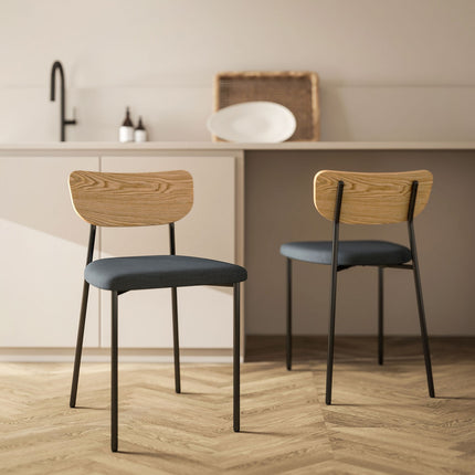 2er-Set Esszimmerstühle, Leinenoptik, ohne Armlehnen, Metallbeine, grau