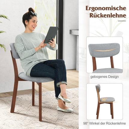 2er Set Esszimmerstühle, Gepolsterte Küchenstühle mit Rückenlehne, Gestell aus Gummibaumholz und Sitzkissen, 51 x 47 x 82 cm, Grau