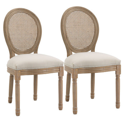 Vintage Esszimmerstühle mit Polsterung und Rattanlehnen, 2er-Set