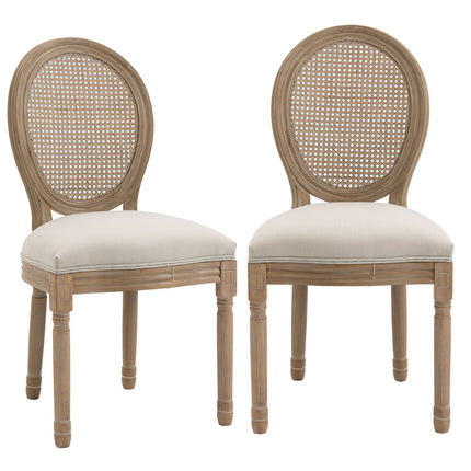 Vintage Esszimmerstühle mit Polsterung und Rattanlehnen, 2er-Set