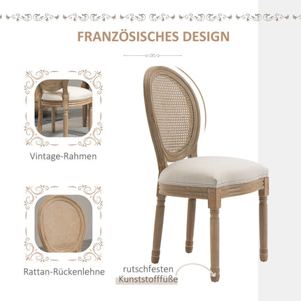 Vintage Esszimmerstühle mit Polsterung und Rattanlehnen, 2er-Set