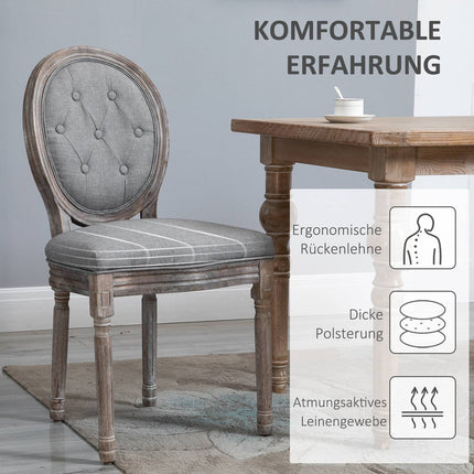 Graue Retro-Esszimmerstühle, gepolstert, atmungsaktives Leinen, 2er-Set
