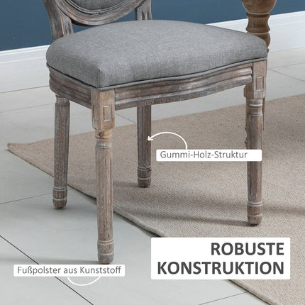Graue Retro-Esszimmerstühle, gepolstert, atmungsaktives Leinen, 2er-Set