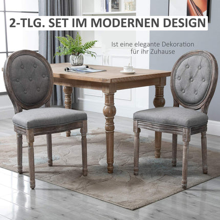 Graue Retro-Esszimmerstühle, gepolstert, atmungsaktives Leinen, 2er-Set